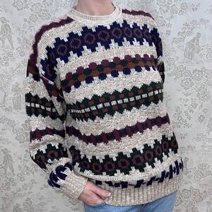 Vintage‎ Timber Trail Sweater Women's M Striped Eclectic Grandpa Knit 80s 90s